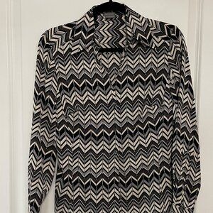 Ann Taylor 92% Silk Top Women's Size 6 Long Sleeve Zig Zag Blouse
